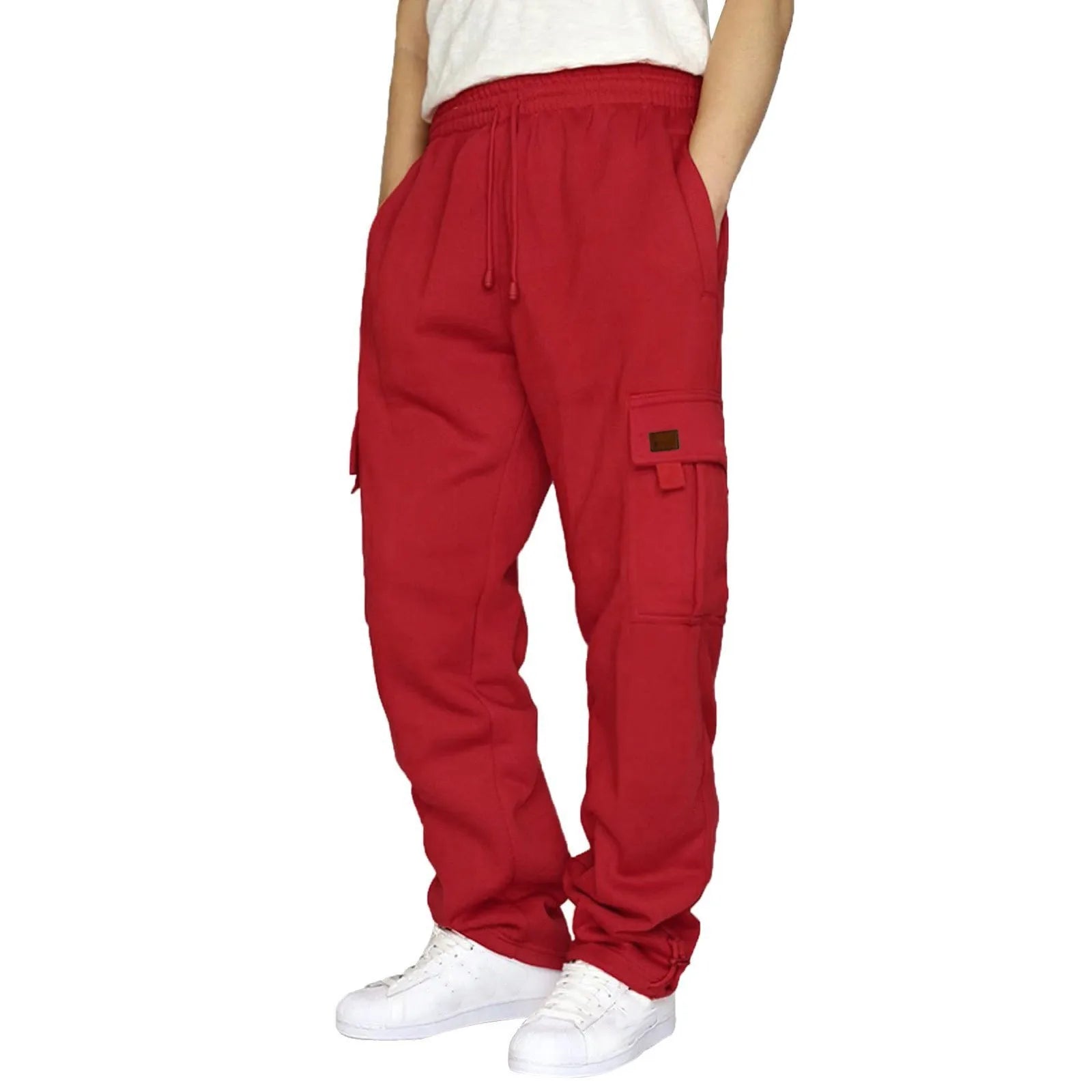 Cross-Border Trade Hot-Selling Men's Casual Fleece-Lined Jogger Pants with Multiple Pockets and Drawstring Loose Workwear Trouse