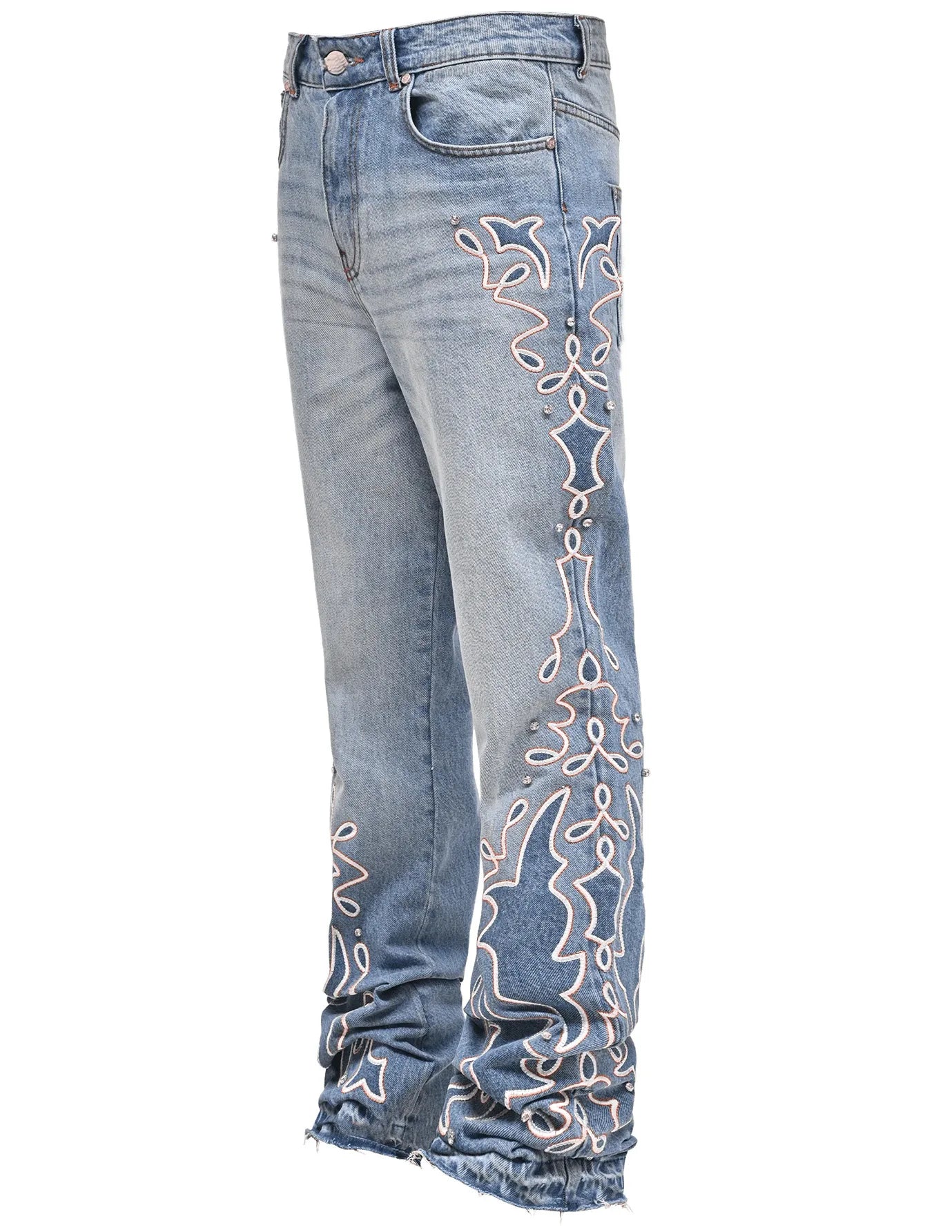 Men's Jeans 2025 Streetwears Straight Jeans Full Length Denim Pants Slight Strech Embroidery Loose Fashion Embroidery  Man Jeans