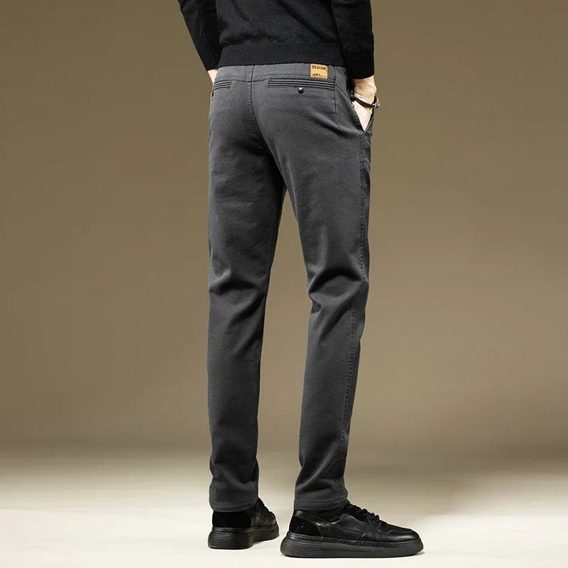 KUBRO Men's Pants Casual Cotton Solid Color Spring Autumn Straight Business Work Pants High Quality Fashion Black Grey Trousers
