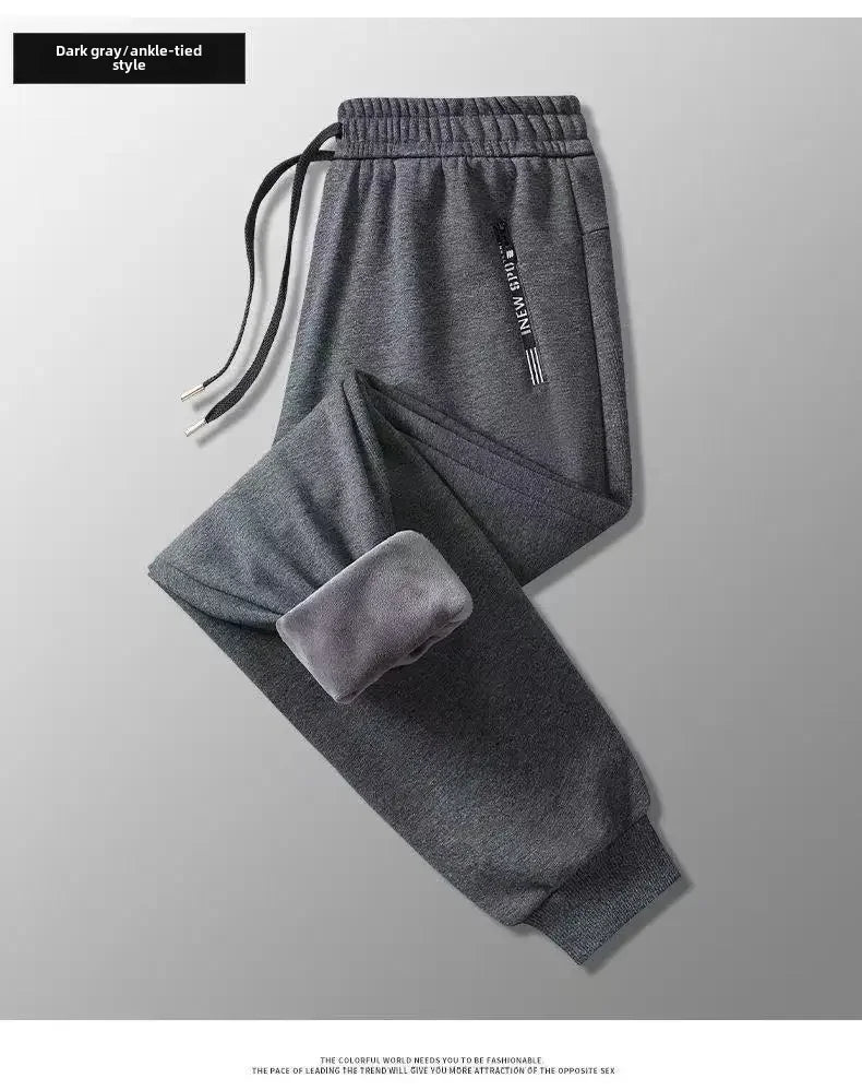 Autumn Winter Men's Loose-fit Casual Straight-leg Pants Fleece-lined Thickened Bunded Feet Sweatpants Trendy Male Style