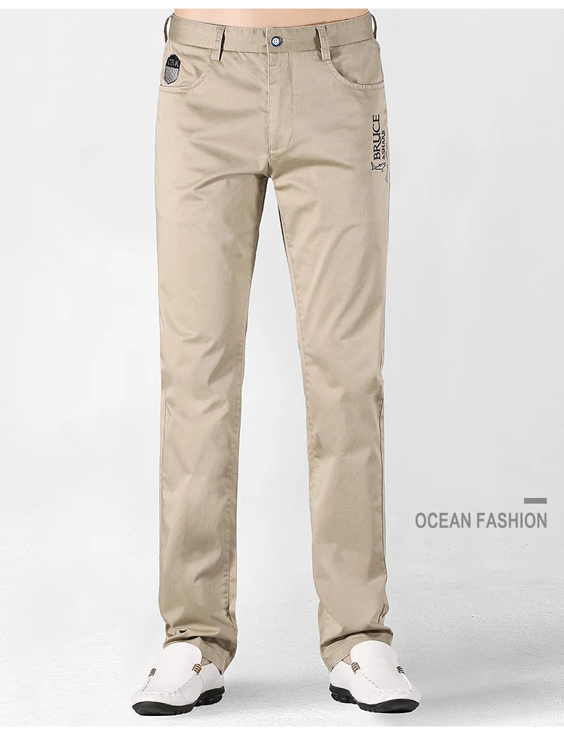 Bruce&Shark Autumn Winter Men's Pants Thicken Fashions Casual Straight Men's Trousers 98%Cotton 2%Spandex Stretch Cosy Fabric