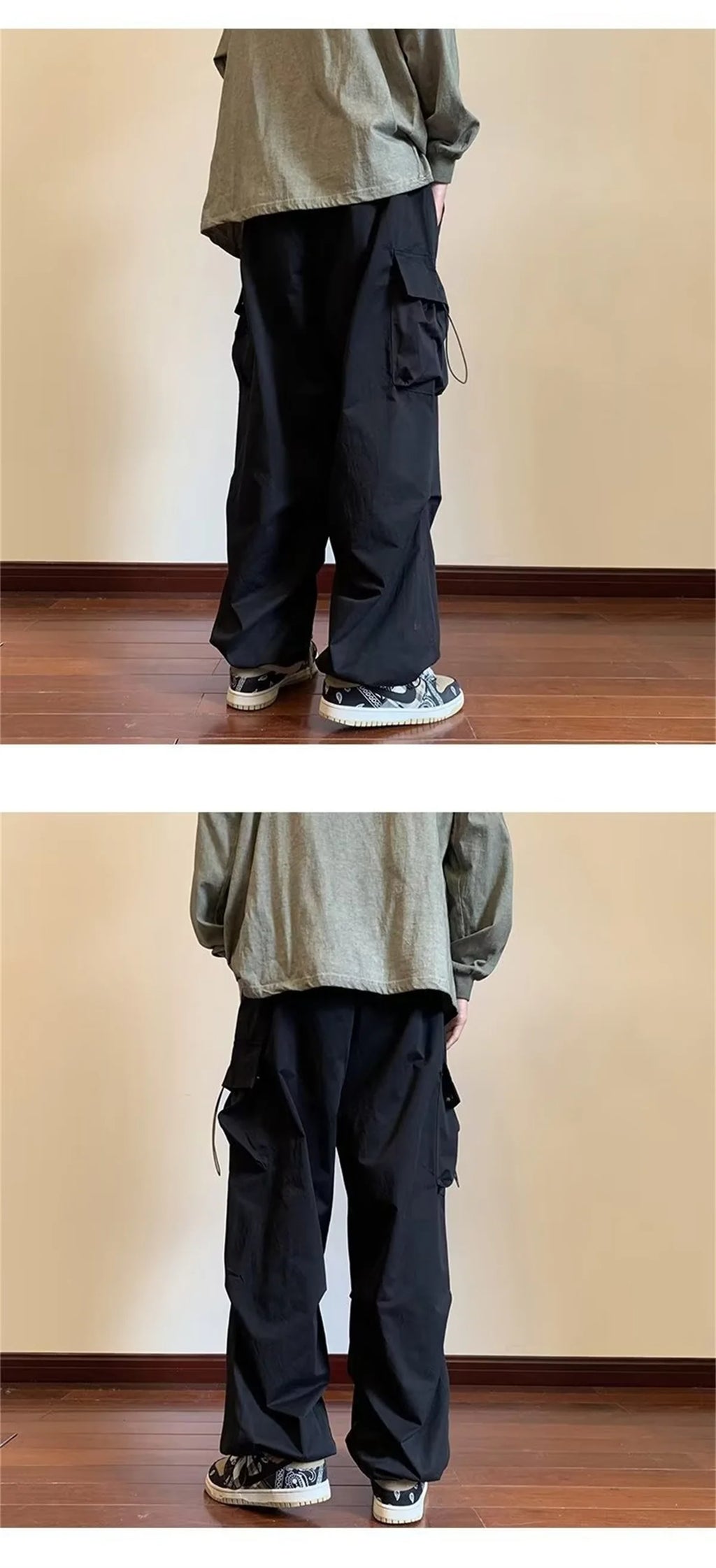 Streetwear 2024 Spring Harem Casual Pants Men Elastic Waist Solid Color Cargo Pants Multi Pocket Loose Baggy Pants For Women