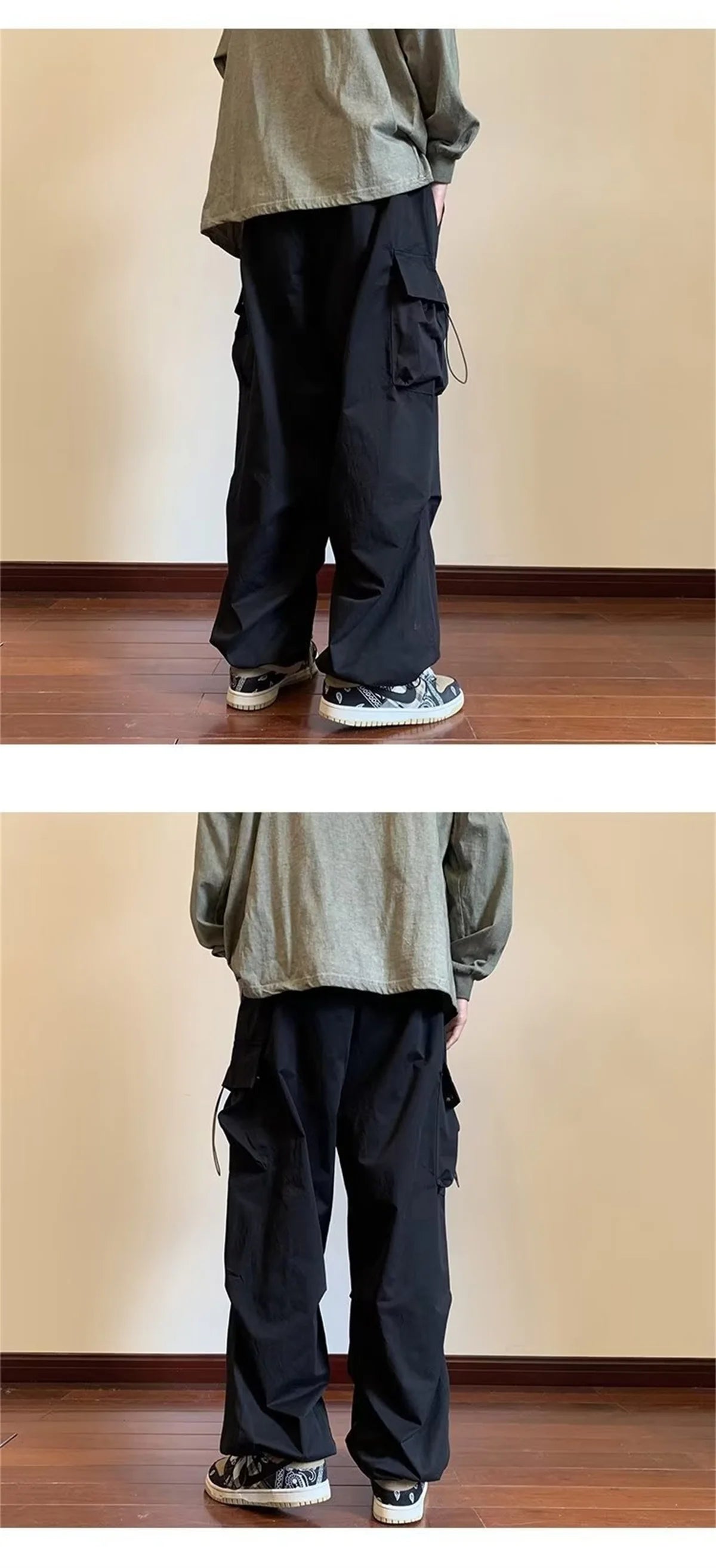 Streetwear 2024 Spring Harem Casual Pants Men Elastic Waist Solid Color Cargo Pants Multi Pocket Loose Baggy Pants For Women