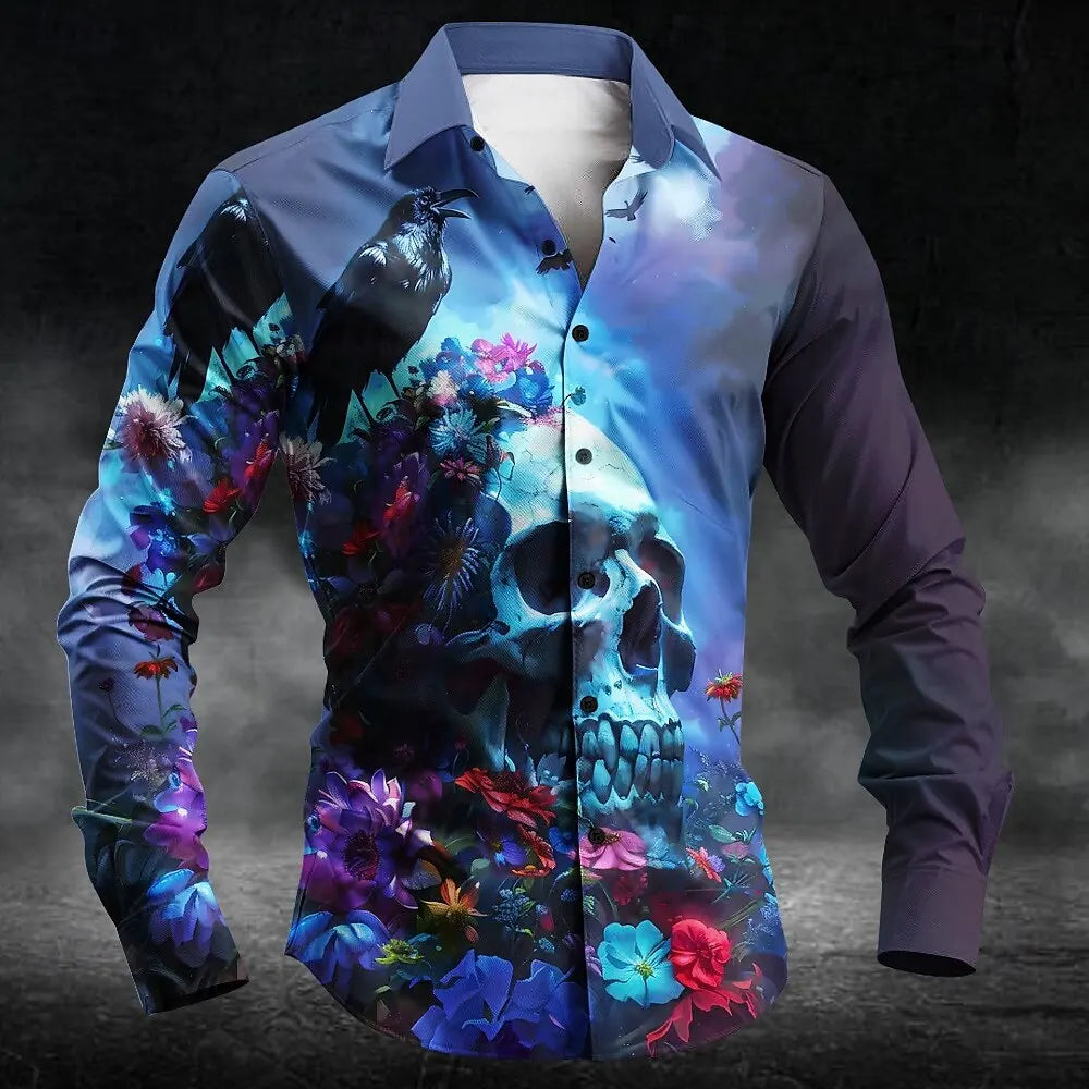 2025 Halloween Men's Letter Printed Blood Stains Shirt Button Up Shirt Long Sleeve Dark Punk Gothic Style Streetwear Men's Tops