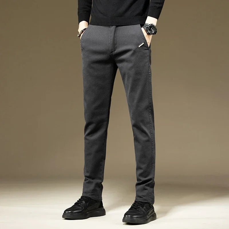 KUBRO Men's Pants Casual Cotton Solid Color Spring Autumn Straight Business Work Pants High Quality Fashion Black Grey Trousers