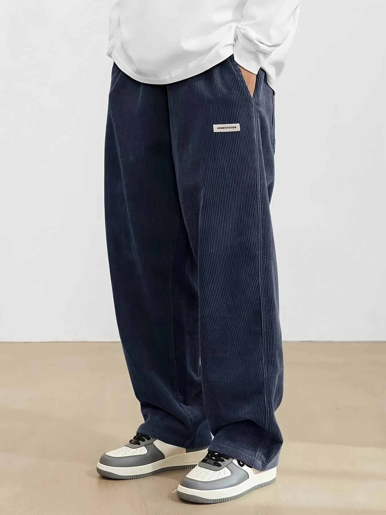 Men's corduroy loose European size hanging multi-functional casual straight leg pants, suitable for daily travel
