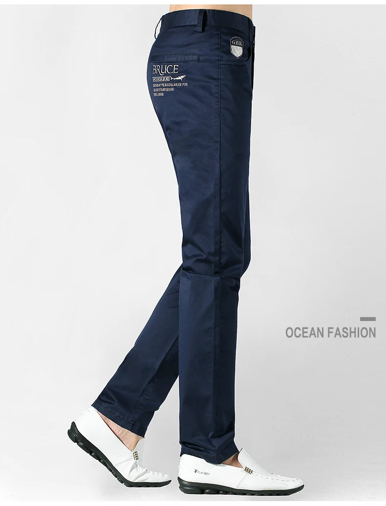 Bruce&Shark Autumn Winter Men's Pants Thicken Fashions Casual Straight Men's Trousers 98%Cotton 2%Spandex Stretch Cosy Fabric