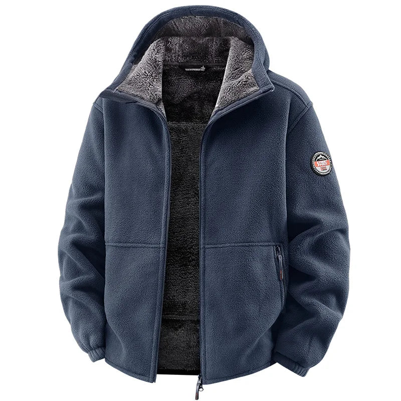 New men's winter jacket warm coat with fleece lining  Korean-style casual hooded coat  windproof suede coat  men's clothing top