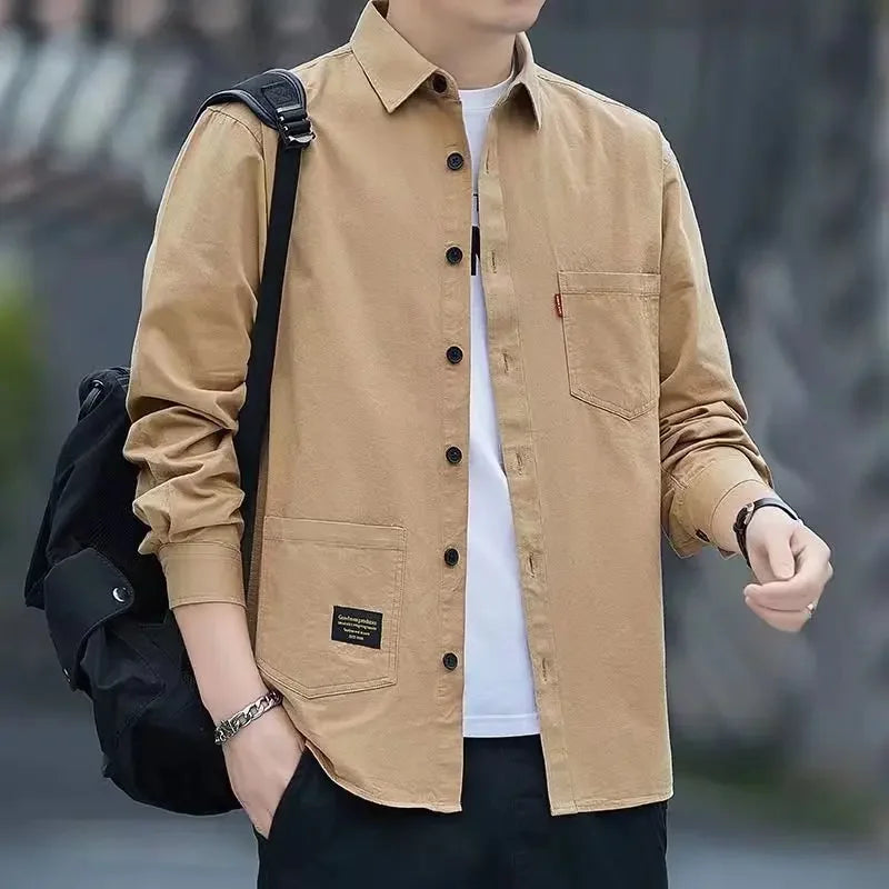 New Loose-fit Casual Men's Long Sleeve Vintage Japanese Shirt Jacket Spring Autumn Shirt Underwear