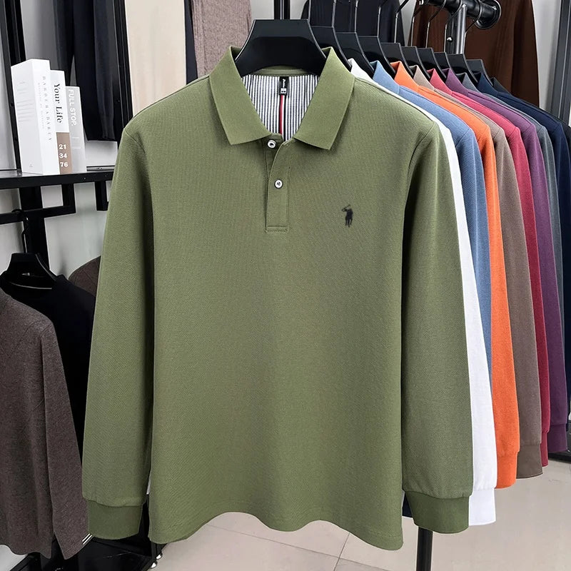100% pure cotton high-end brand men's long sleeved polo shirt autumn fashion new luxurious pony Paul embroidery top golf T-shirt
