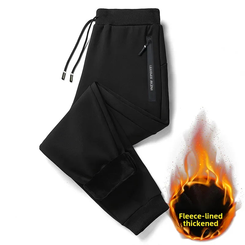 Autumn Winter Men's Loose-fit Casual Straight-leg Pants Fleece-lined Thickened Bunded Feet Sweatpants Trendy Male Style