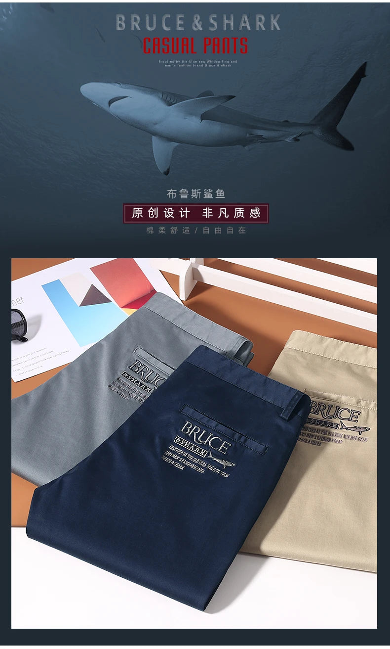 Bruce&Shark Autumn Winter Men's Pants Thicken Fashions Casual Straight Men's Trousers 98%Cotton 2%Spandex Stretch Cosy Fabric