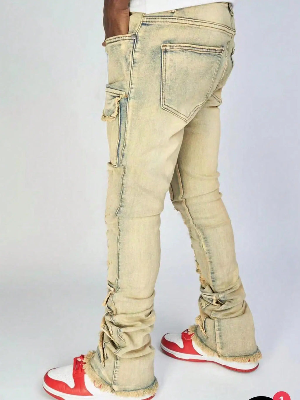 Men's Denim Pants Fashion High Street Jeans Zipper Fly American Straight Full Length Slight Strech Ripped Hole Stonewashed Jeans