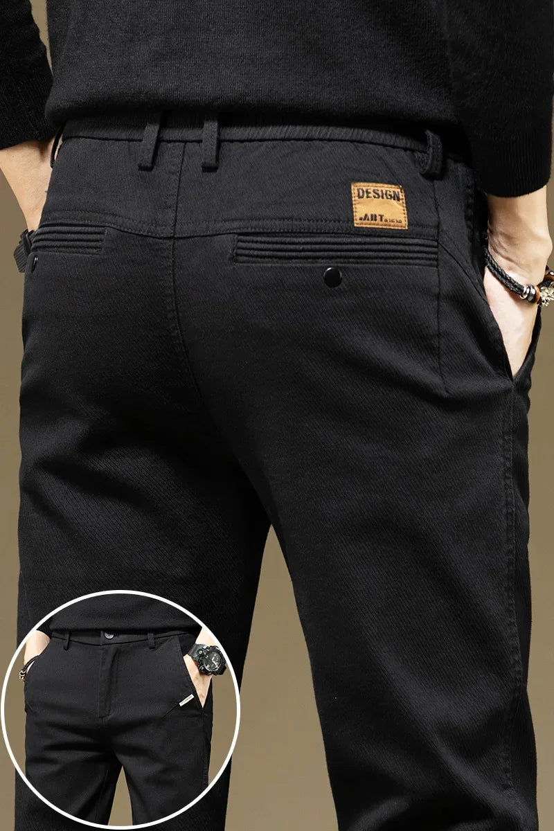 KUBRO Men's Pants Casual Cotton Solid Color Spring Autumn Straight Business Work Pants High Quality Fashion Black Grey Trousers