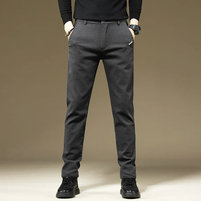 KUBRO Men's Pants Casual Cotton Solid Color Spring Autumn Straight Business Work Pants High Quality Fashion Black Grey Trousers