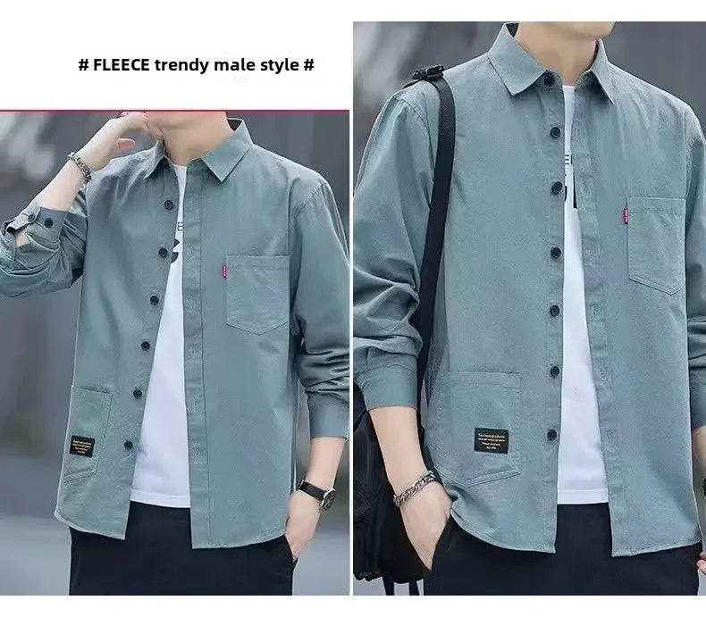 New Loose-fit Casual Men's Long Sleeve Vintage Japanese Shirt Jacket Spring Autumn Shirt Underwear