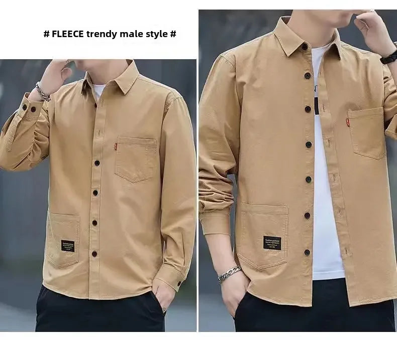 New Loose-fit Casual Men's Long Sleeve Vintage Japanese Shirt Jacket Spring Autumn Shirt Underwear