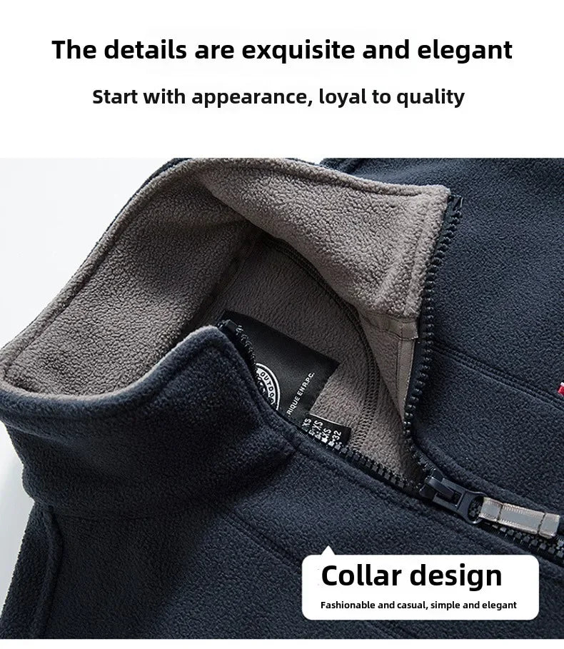 Winter Warm Fleece Jacket Men's Climbing Double Thickened Pocket Jacket Outdoor High Collar Windproof Ski Sweatshirt Coat Men