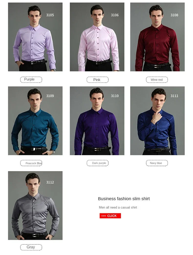 Non-iron, four-way stretch men's long sleeve shirt, silky foreign trade, cross-border amazon, euro men's tops, shirts