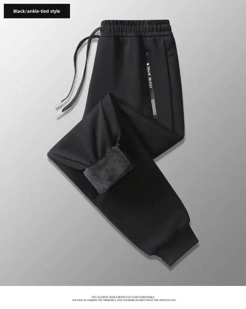 Autumn Winter Men's Loose-fit Casual Straight-leg Pants Fleece-lined Thickened Bunded Feet Sweatpants Trendy Male Style