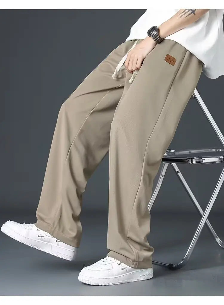 Casual long pants for boys, ice silk quick drying pants for spring and summer, thin, trendy brand straight tube, loose, hanging