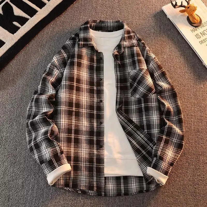Long Sve Men's irt 2025 Spring New Sle Cool Retro Japanese id Large Size Collar irt Jaet Stand Fit Youth Faion