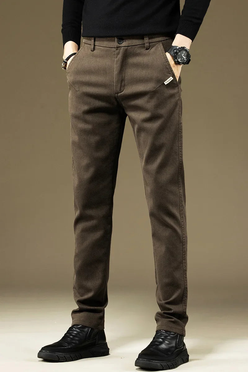 KUBRO Men's Pants Casual Cotton Solid Color Spring Autumn Straight Business Work Pants High Quality Fashion Black Grey Trousers