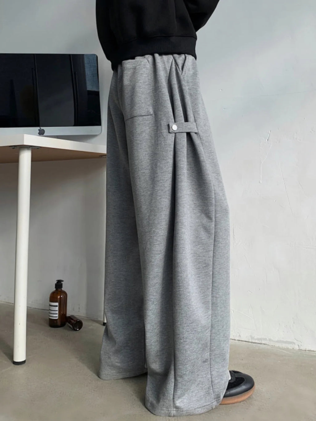ey Deconstructed Spor Men's Sweatpants Casual Loose Wide Leg Long Trousers American Street Sle Autumn Winter Heavyweight