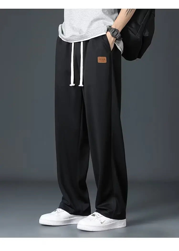 Casual long pants for boys, ice silk quick drying pants for spring and summer, thin, trendy brand straight tube, loose, hanging