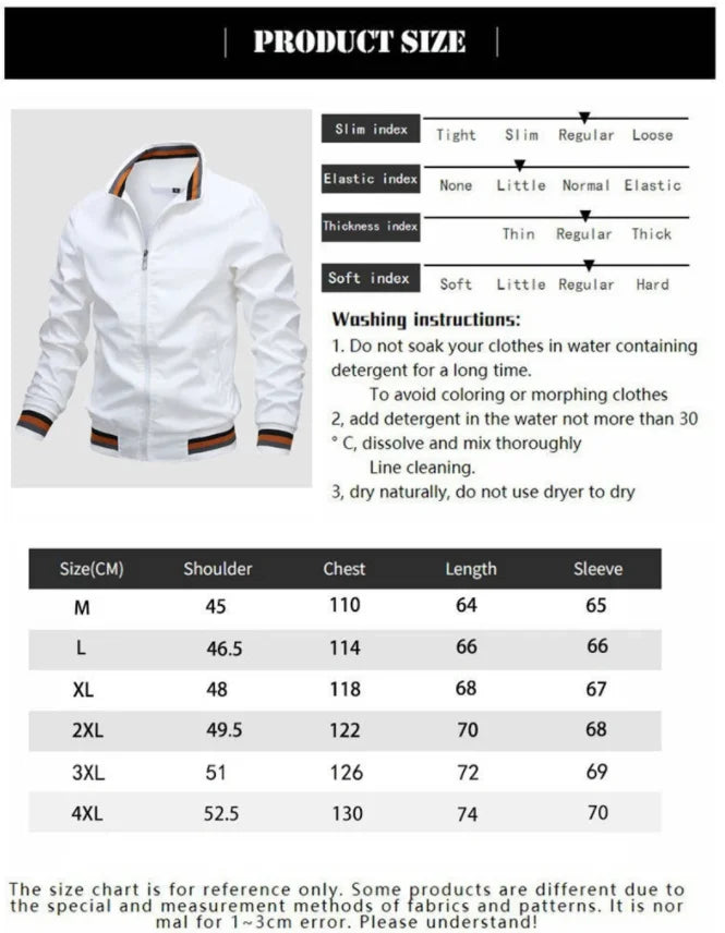Autumn and Winter Men's Stand Collar Casual Zipper Jacket Outdoor Sports Coat Windbreaker Jacket for Men Waterproof Bomber