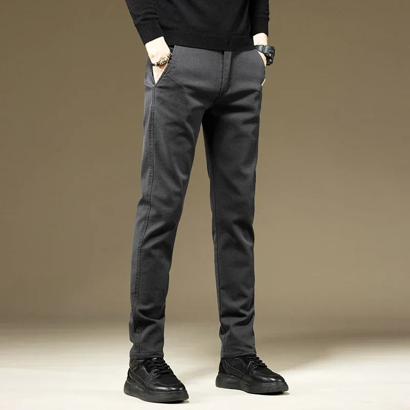 KUBRO Men's Pants Casual Cotton Solid Color Spring Autumn Straight Business Work Pants High Quality Fashion Black Grey Trousers