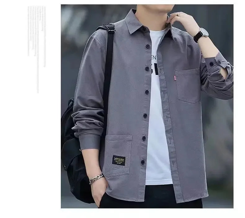 New Loose-fit Casual Men's Long Sleeve Vintage Japanese Shirt Jacket Spring Autumn Shirt Underwear