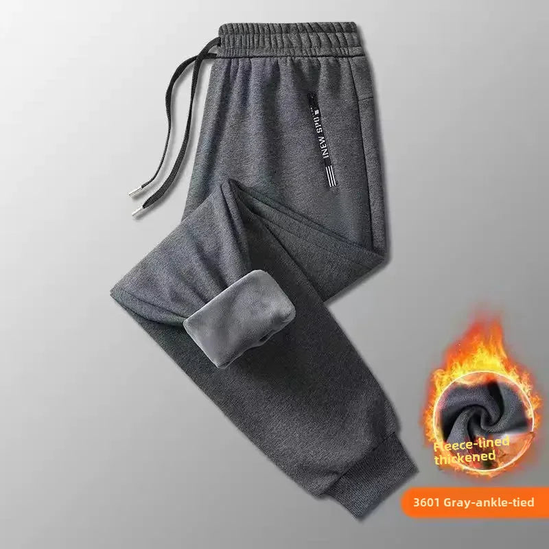 Autumn Winter Men's Loose-fit Casual Straight-leg Pants Fleece-lined Thickened Bunded Feet Sweatpants Trendy Male Style