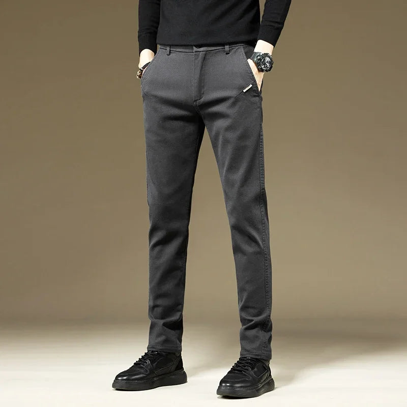 KUBRO Men's Pants Casual Cotton Solid Color Spring Autumn Straight Business Work Pants High Quality Fashion Black Grey Trousers