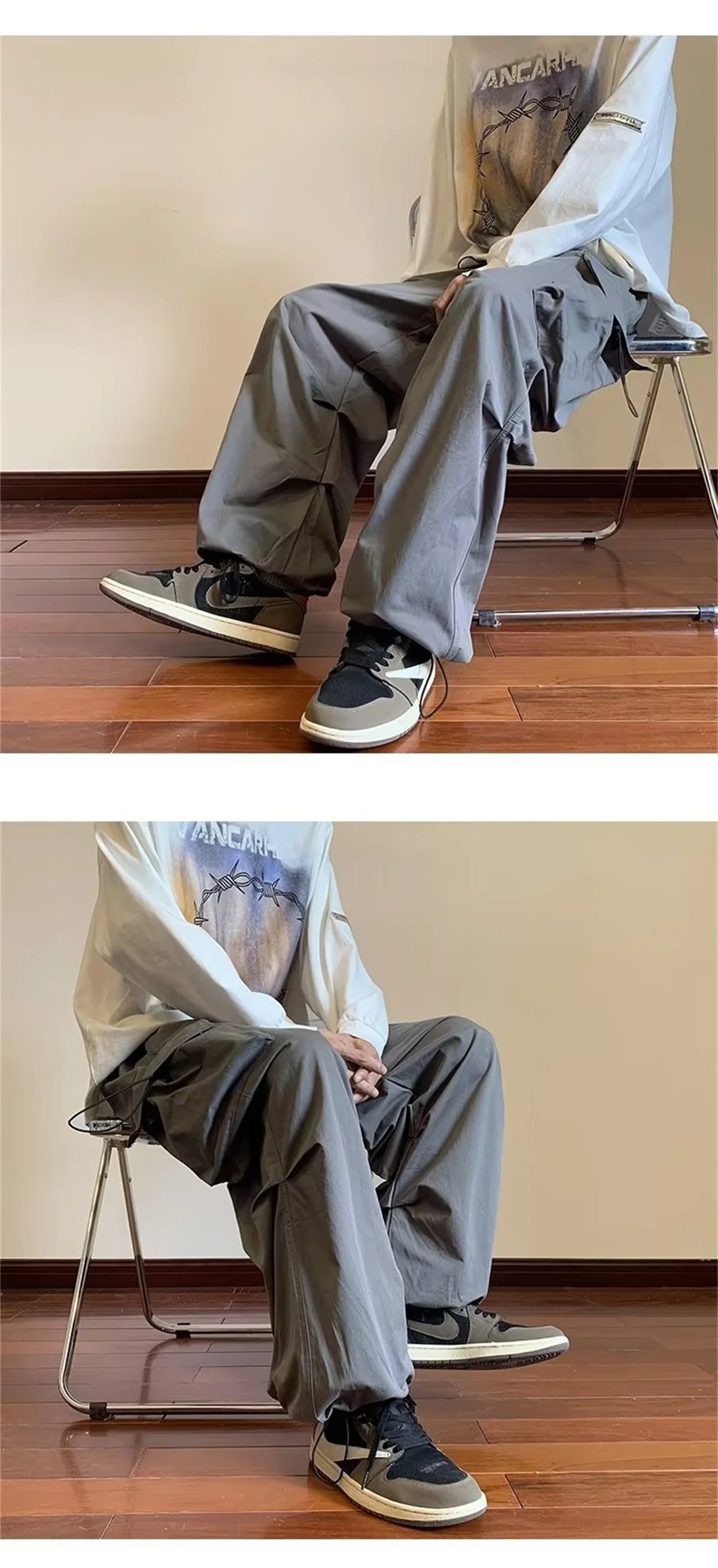 Streetwear 2024 Spring Harem Casual Pants Men Elastic Waist Solid Color Cargo Pants Multi Pocket Loose Baggy Pants For Women