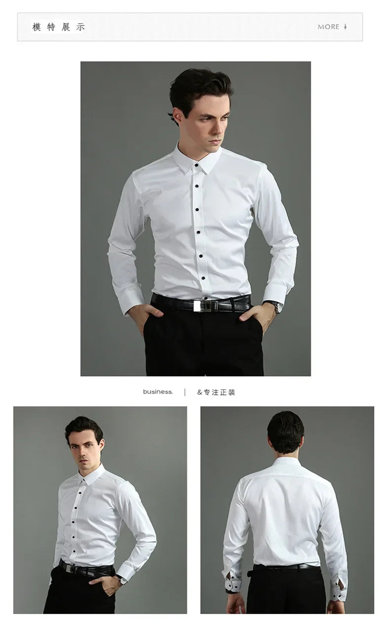 Non-iron, four-way stretch men's long sleeve shirt, silky foreign trade, cross-border amazon, euro men's tops, shirts