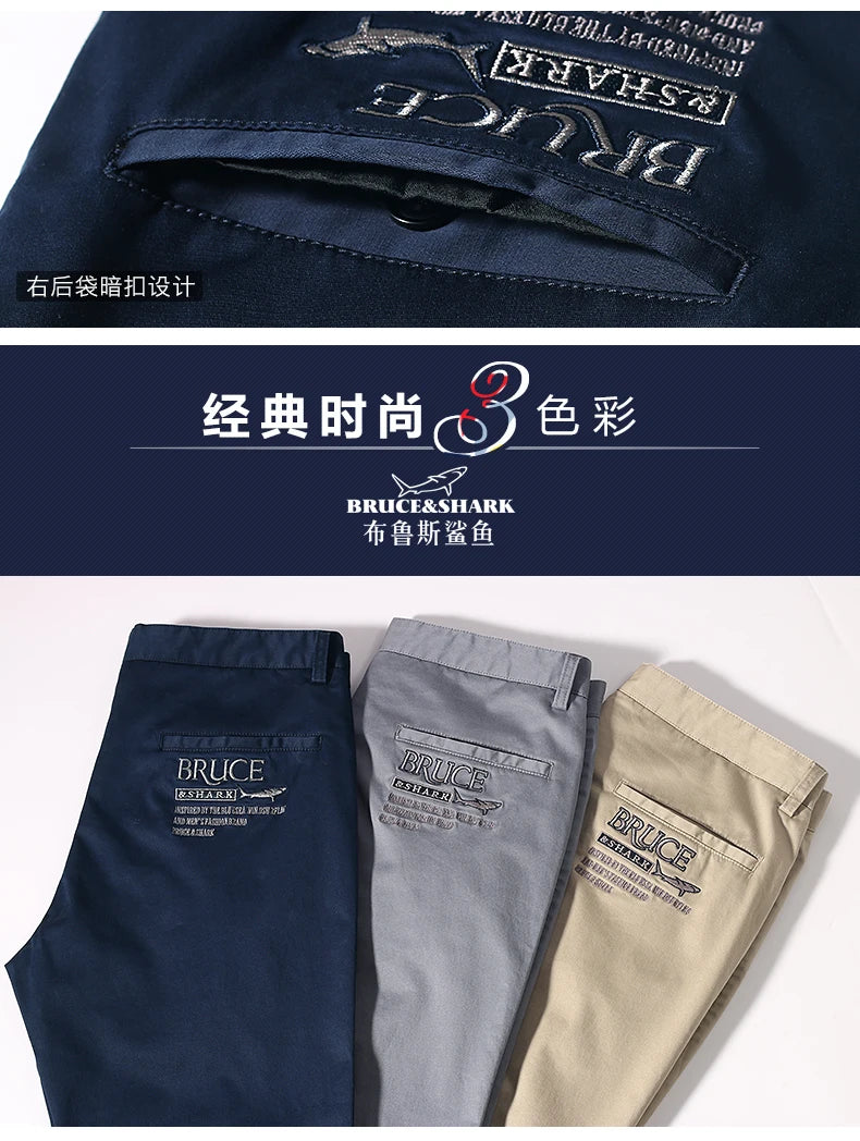 Bruce&Shark Autumn Winter Men's Pants Thicken Fashions Casual Straight Men's Trousers 98%Cotton 2%Spandex Stretch Cosy Fabric