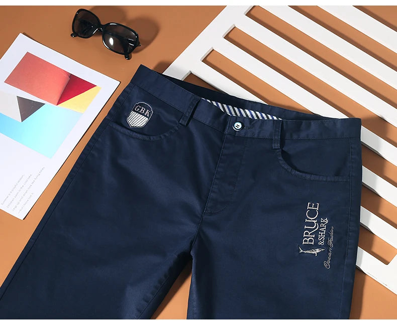 Bruce&Shark Autumn Winter Men's Pants Thicken Fashions Casual Straight Men's Trousers 98%Cotton 2%Spandex Stretch Cosy Fabric