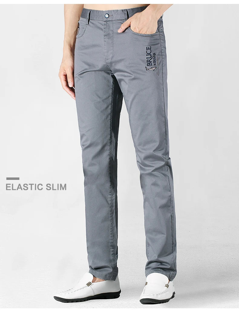 Bruce&Shark Autumn Winter Men's Pants Thicken Fashions Casual Straight Men's Trousers 98%Cotton 2%Spandex Stretch Cosy Fabric