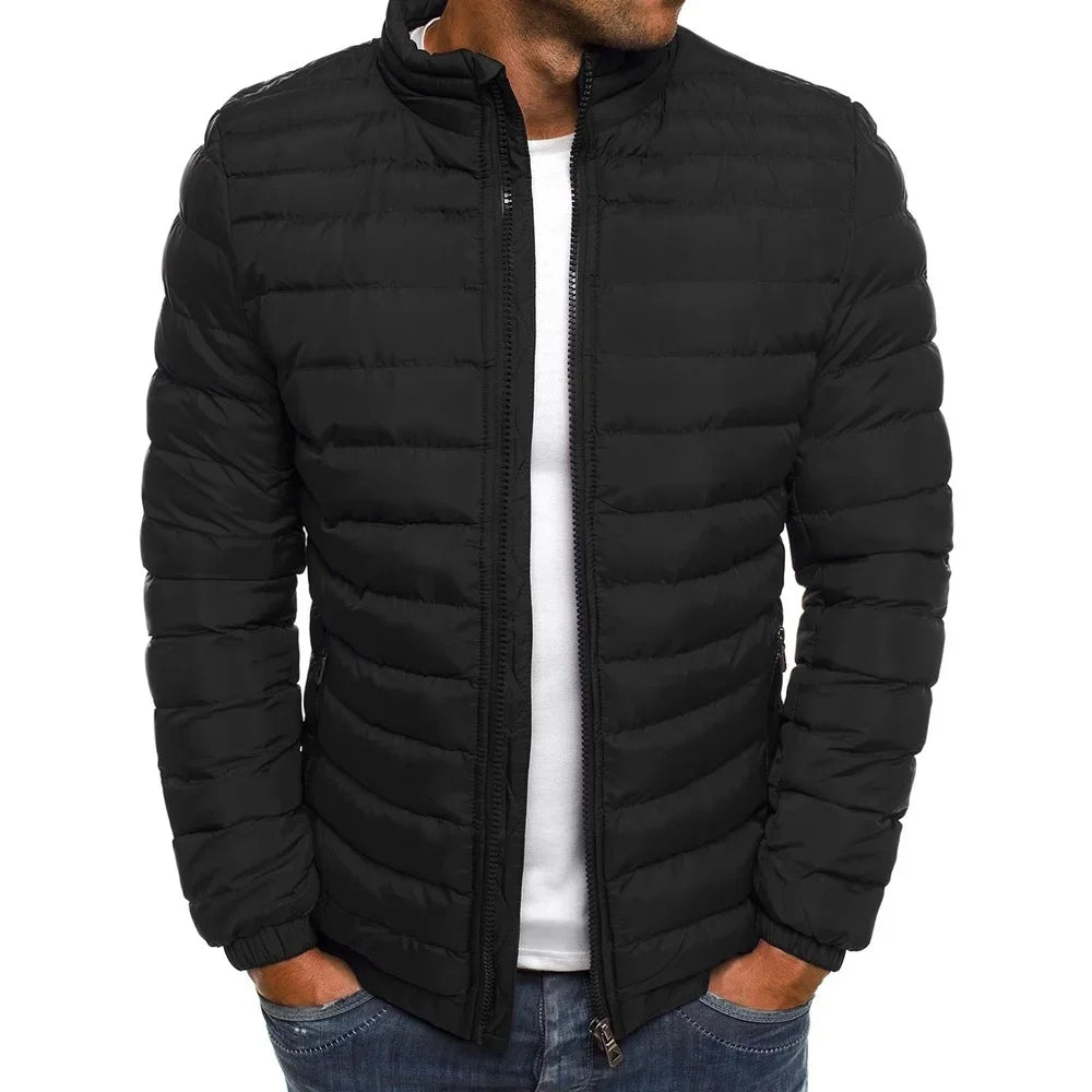 2025 new thick men's warm casual men's jacket solid color stand collar men's winter multi color windproof cotton down jacket