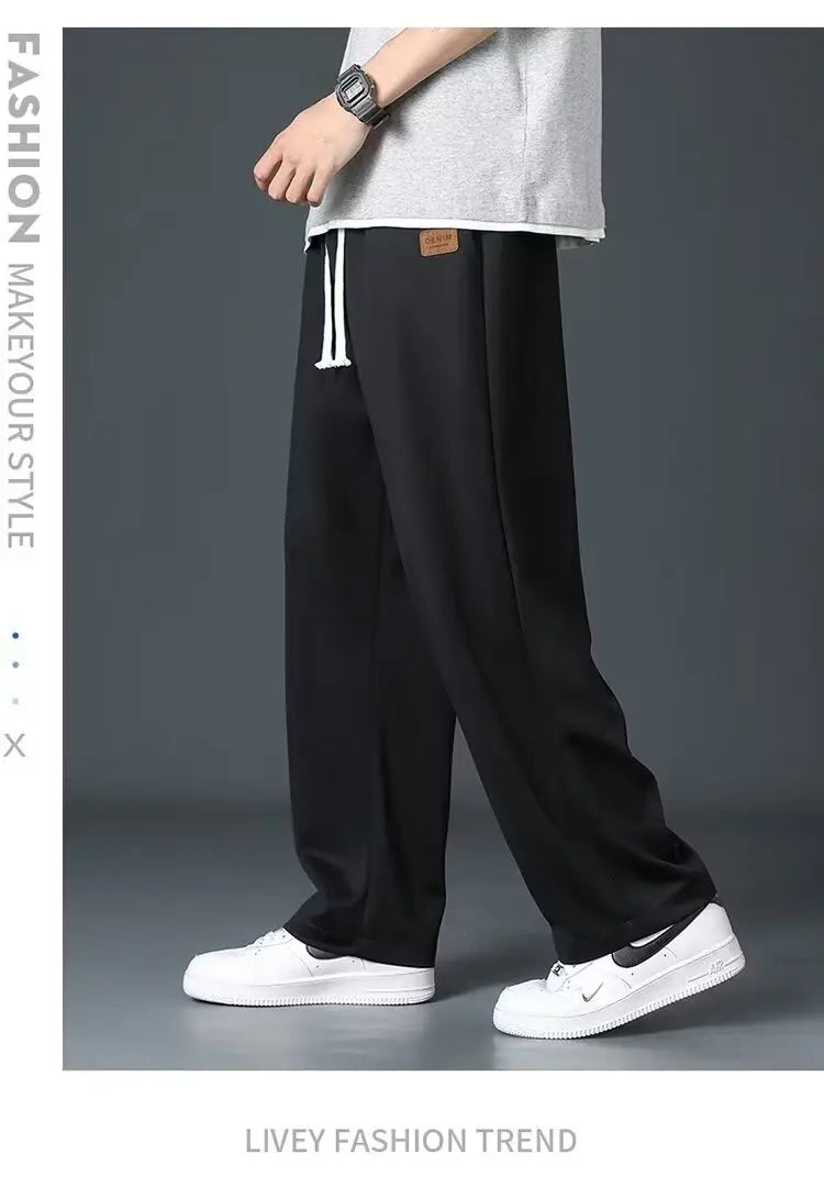 Casual long pants for boys, ice silk quick drying pants for spring and summer, thin, trendy brand straight tube, loose, hanging