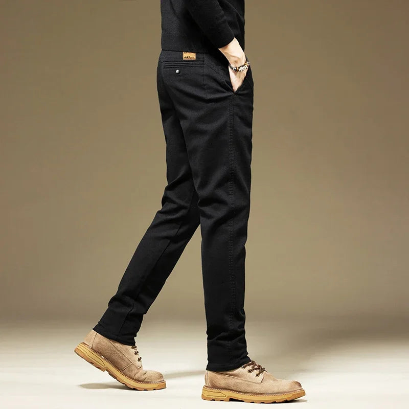 KUBRO Men's Pants Casual Cotton Solid Color Spring Autumn Straight Business Work Pants High Quality Fashion Black Grey Trousers