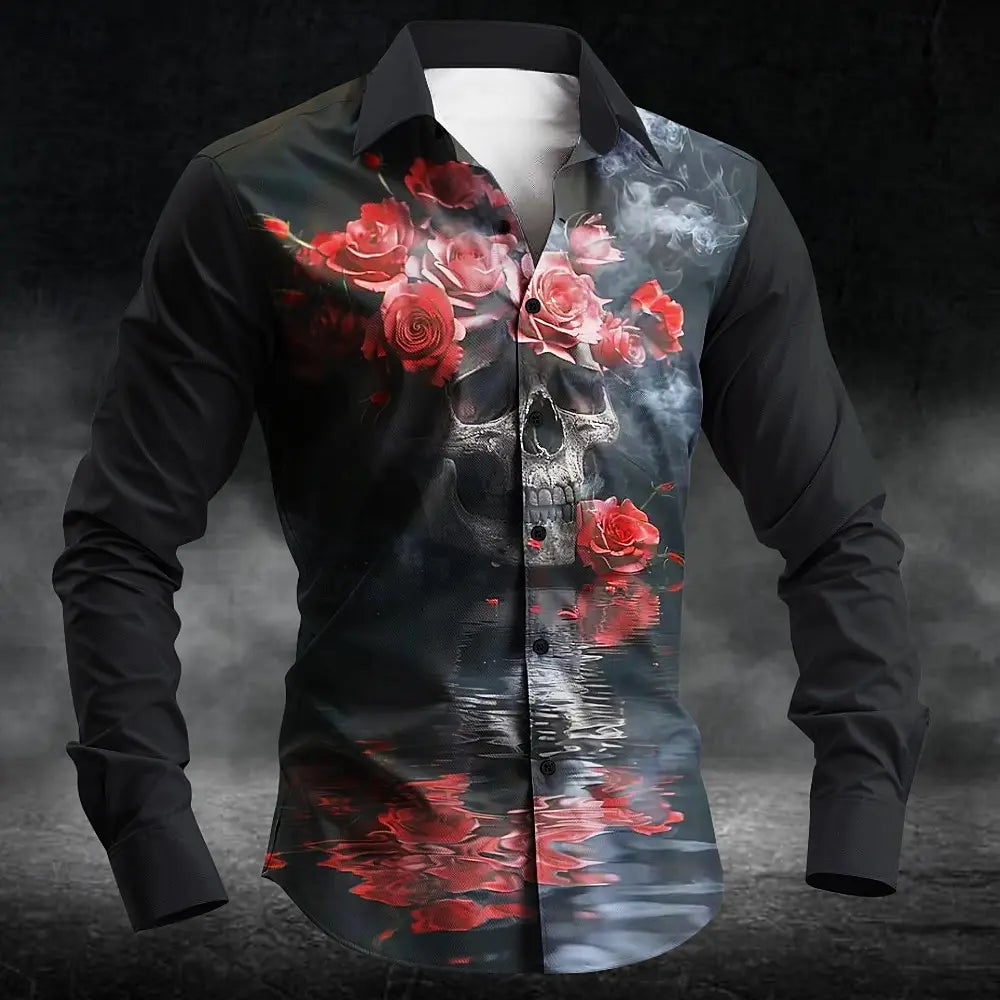 2025 Halloween Men's Letter Printed Blood Stains Shirt Button Up Shirt Long Sleeve Dark Punk Gothic Style Streetwear Men's Tops