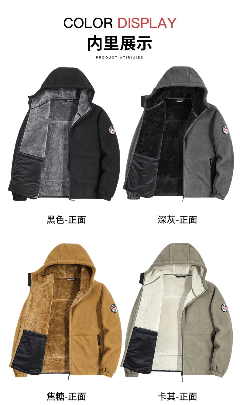 New men's winter jacket warm coat with fleece lining  Korean-style casual hooded coat  windproof suede coat  men's clothing top