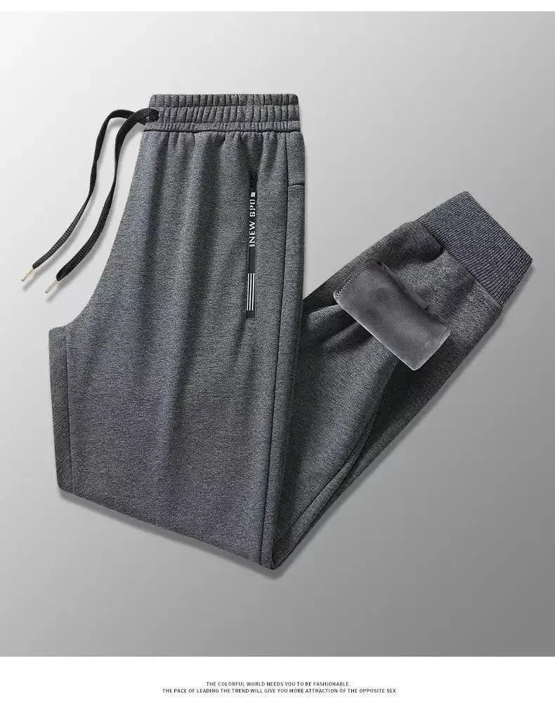 Autumn Winter Men's Loose-fit Casual Straight-leg Pants Fleece-lined Thickened Bunded Feet Sweatpants Trendy Male Style