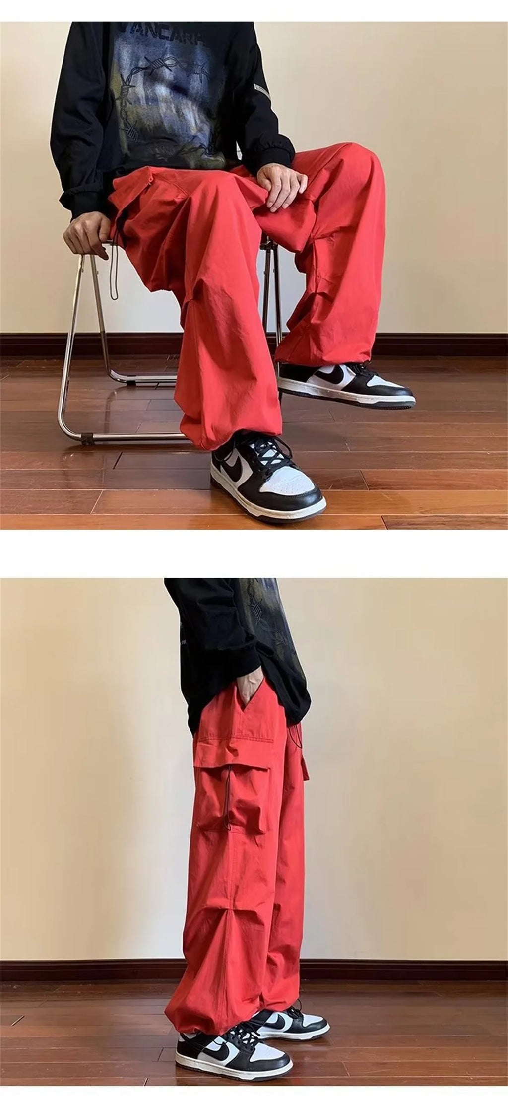 Streetwear 2024 Spring Harem Casual Pants Men Elastic Waist Solid Color Cargo Pants Multi Pocket Loose Baggy Pants For Women