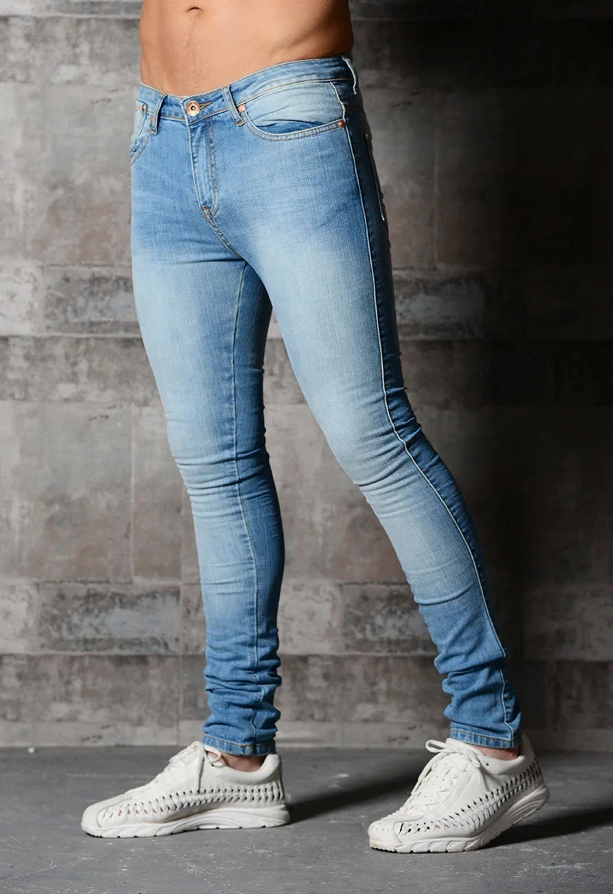 Casual Men's Jeans Pencil Pants Streetwear Skinny Denim Full Length Slim Trousers Slight Strech Europe America Distressed Jeans