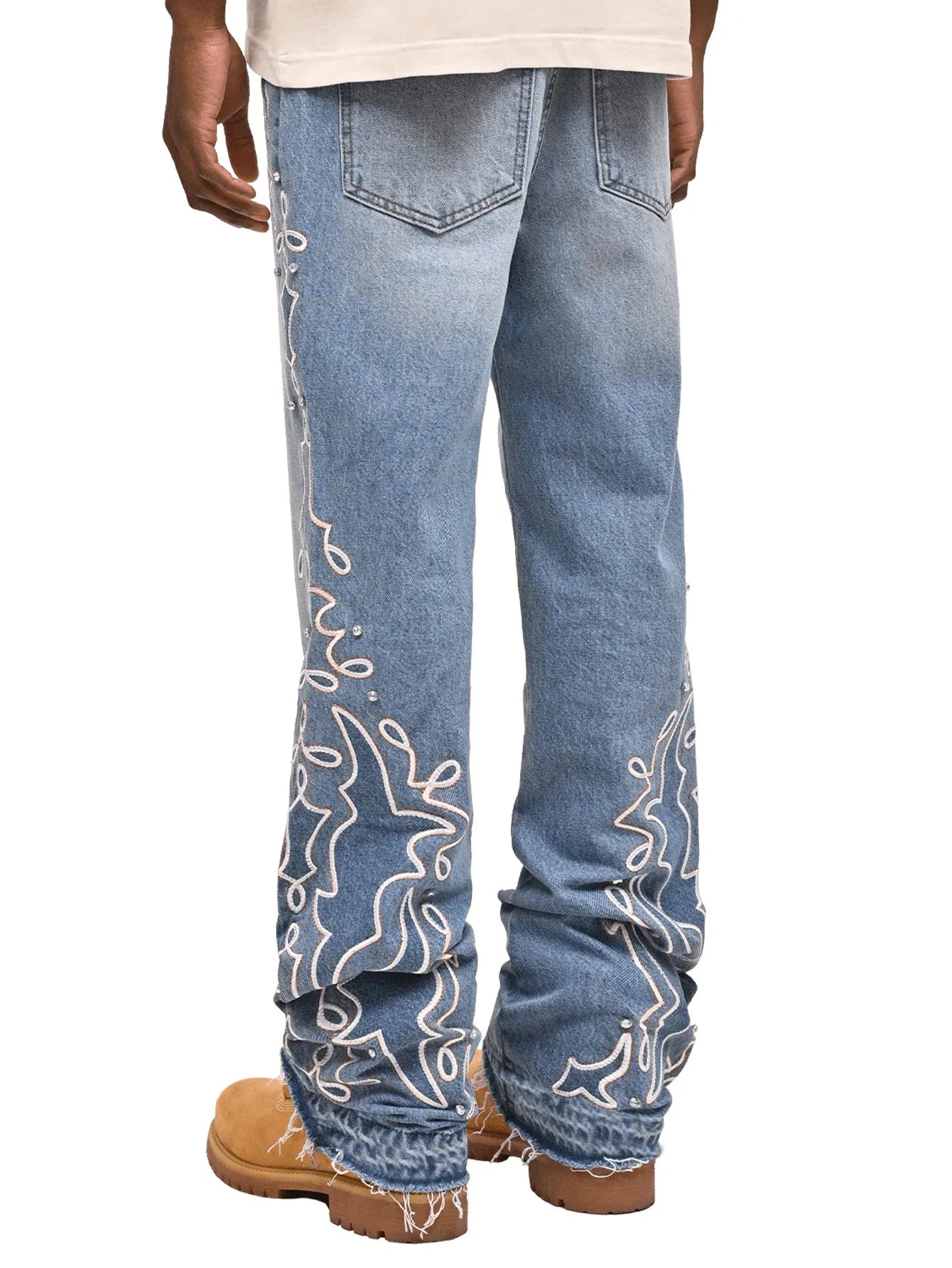 Men's Jeans 2025 Streetwears Straight Jeans Full Length Denim Pants Slight Strech Embroidery Loose Fashion Embroidery  Man Jeans