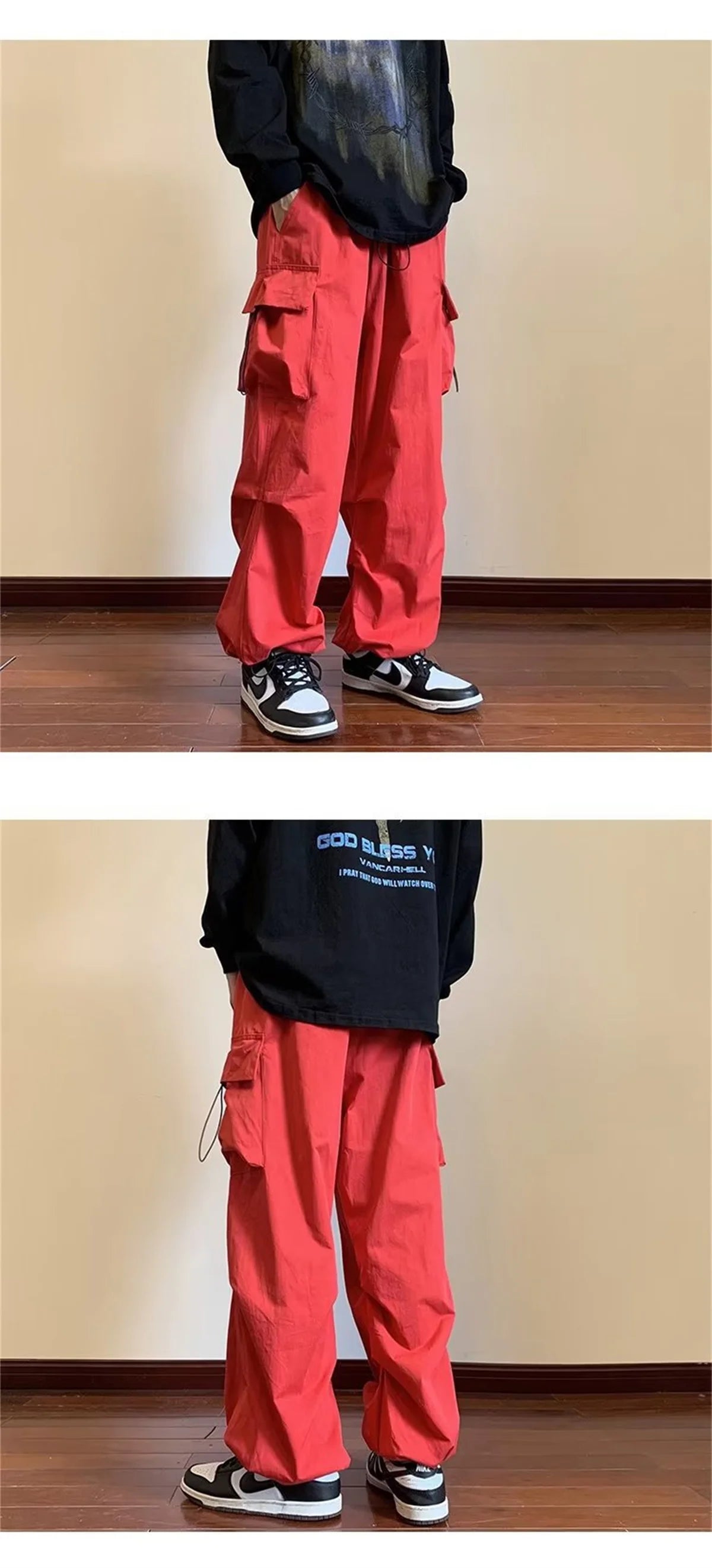 Streetwear 2024 Spring Harem Casual Pants Men Elastic Waist Solid Color Cargo Pants Multi Pocket Loose Baggy Pants For Women