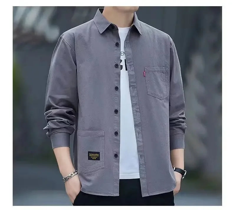 New Loose-fit Casual Men's Long Sleeve Vintage Japanese Shirt Jacket Spring Autumn Shirt Underwear